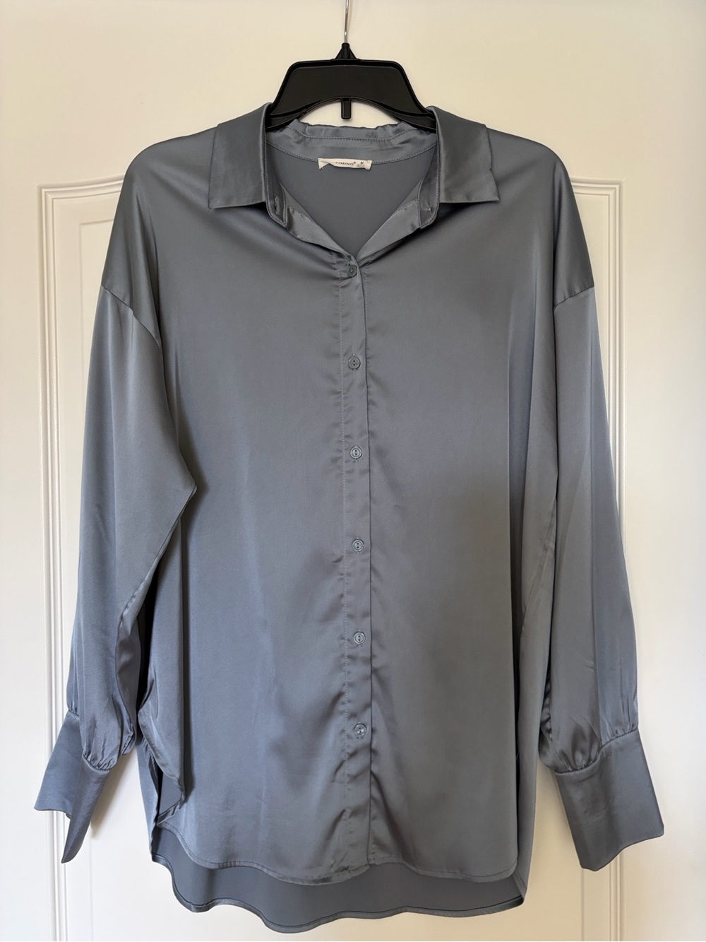 Timing Satin Button-Down Shirt in Gray